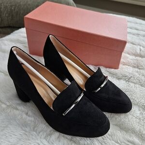 New Chic Black Sude 2.5" Block Heel Loafers